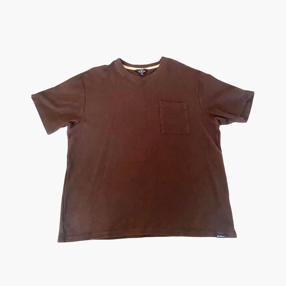 Ben Sherman Pocket Tee Shirt XL Brown Waffle Weave Textured Logo Oversized Boxy